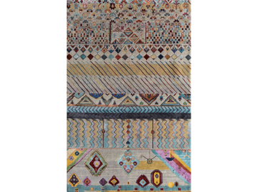AAZADI LES-686 Soft Gray/Velvet Red - Rectangular handmade wool rug by Jaipur Rugs - view 2